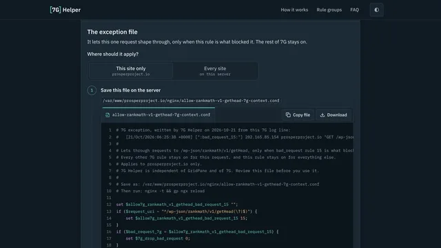 7G Helper — the exception file, scoped to one site