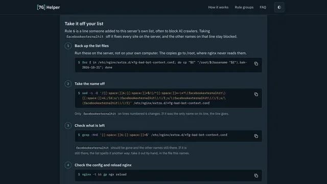 7G Helper — taking a crawler off the server’s own block list
