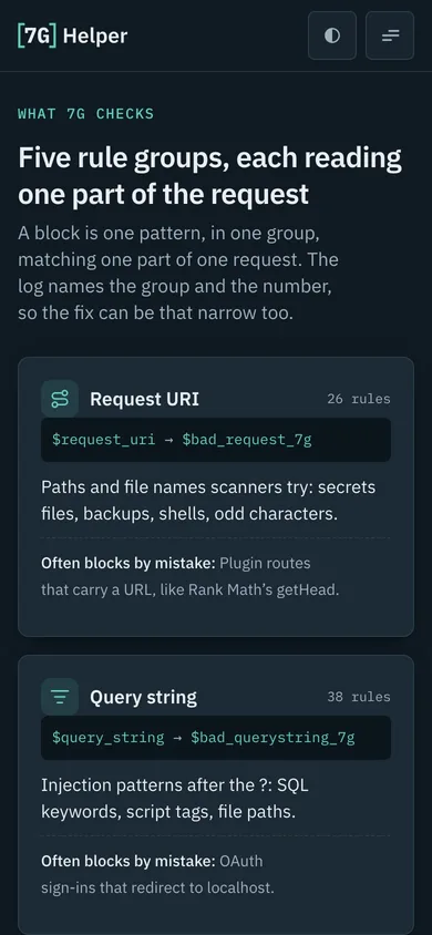 7G Helper — mobile rule groups