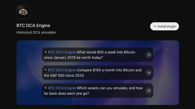BTC DCA Engine — the listing in ChatGPT's plugin directory