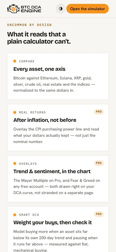BTC DCA Engine — mobile view 8 of 8