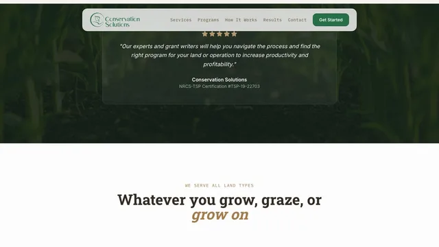 Conservation Solutions — testimonial and land types