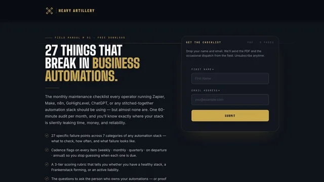 Heavy Artillery — maintenance checklist opt-in
