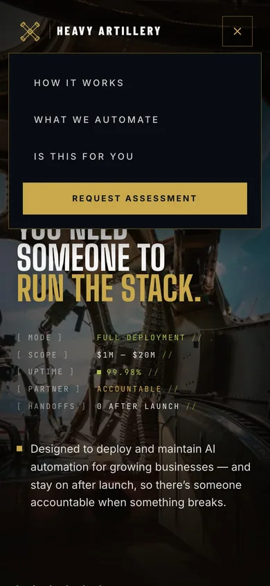 Heavy Artillery — mobile menu