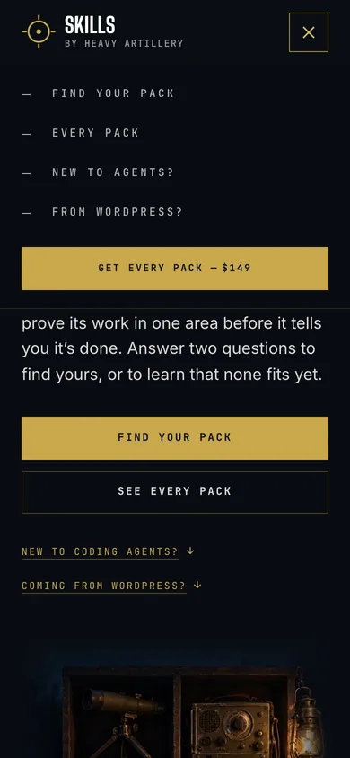 Heavy Artillery Skills — mobile menu