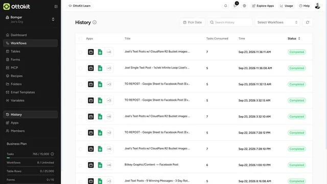 Joel Bomgar — OttoKit run history, every run completed