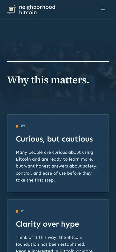 Neighborhood Bitcoin — mobile Why This Matters section