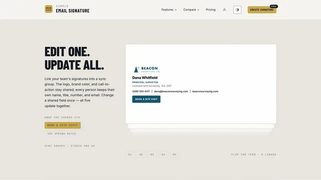 Simple Email Signature — sync groups, one shared field updating every linked signature