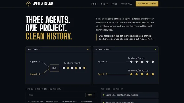 Spotter Round — three agents, one project