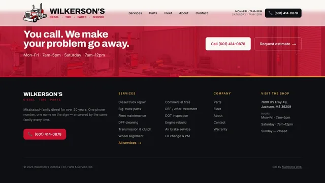 Wilkerson's Diesel & Tire — closing call and footer
