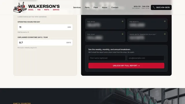 Wilkerson's Diesel & Tire — fleet downtime calculator