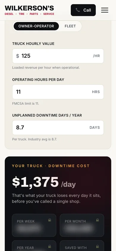 Wilkerson's Diesel & Tire — mobile calculator