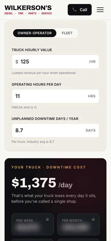Wilkerson's Diesel & Tire — mobile calculator