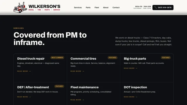 Wilkerson's Diesel & Tire — services