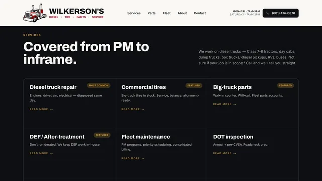 Wilkerson's Diesel & Tire — services